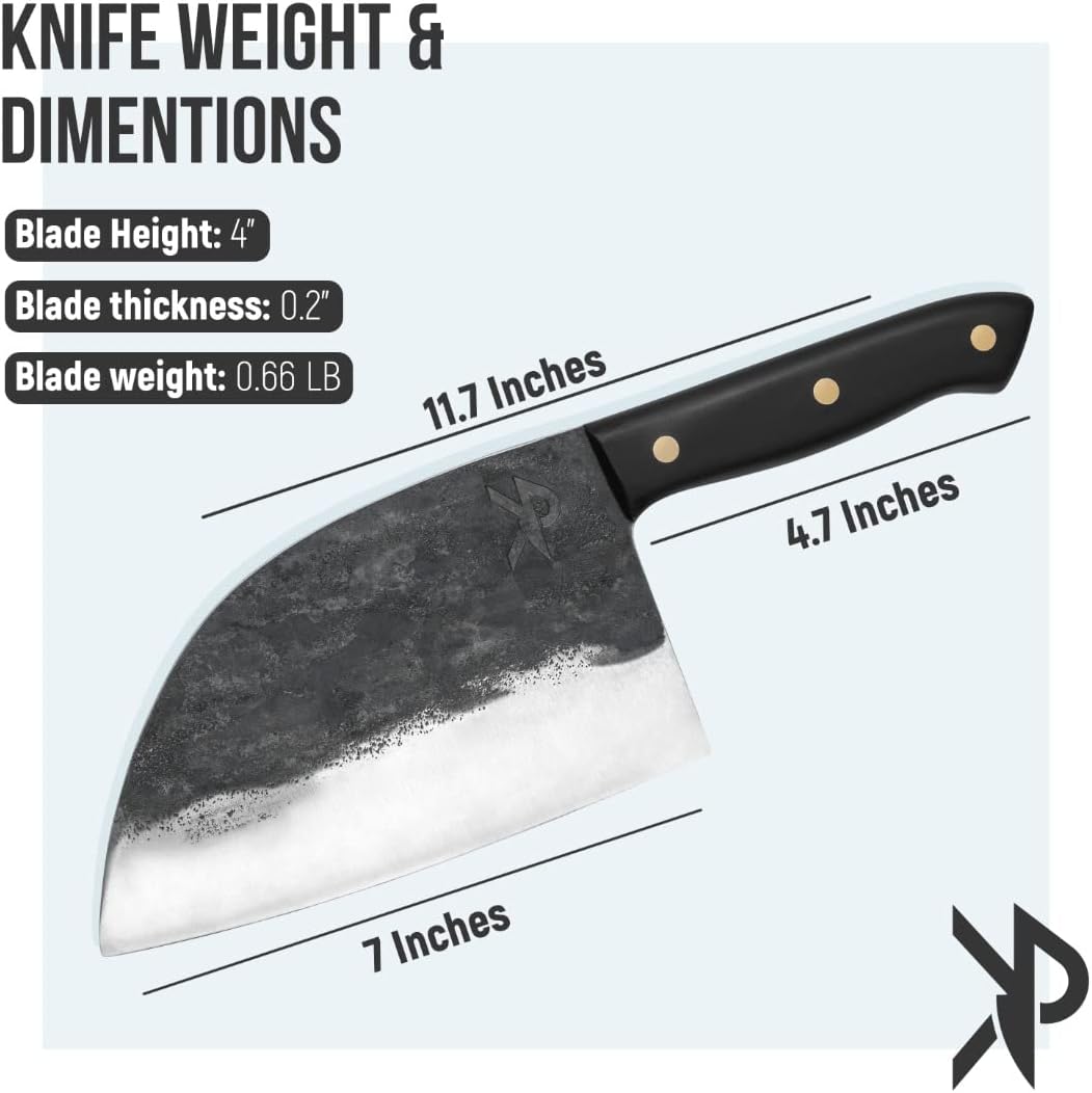 Kitchen perfection Handmade Meat Cleaver Knife for Meat Cutting - Professional 7" Serbian Chef Knife - Made of High Carbon Steel - Hand Sharpen Butcher Knife with Canvas Sheath, Unique Gifts for Men