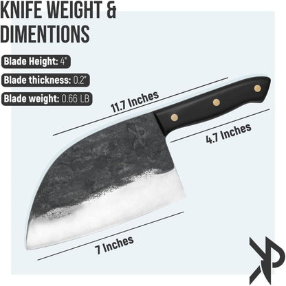 Kitchen perfection Handmade Meat Cleaver Knife for Meat Cutting - Professional 7" Serbian Chef Knife - Made of High Carbon Steel - Hand Sharpen Butcher Knife with Canvas Sheath, Unique Gifts for Men