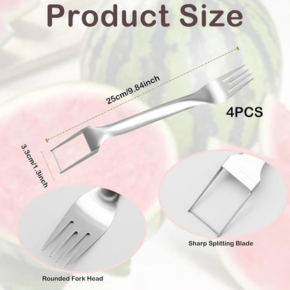 2Pcs Watermelon Fork Slicer Cutter, Stainless Steel 2-in-1 Watermelon Fork Slicer, Portable Watermelon Fork Watermelon Cutter Slicer Tool Fruit Forks Slicer for Home Party Camping Kitchen Gadget
