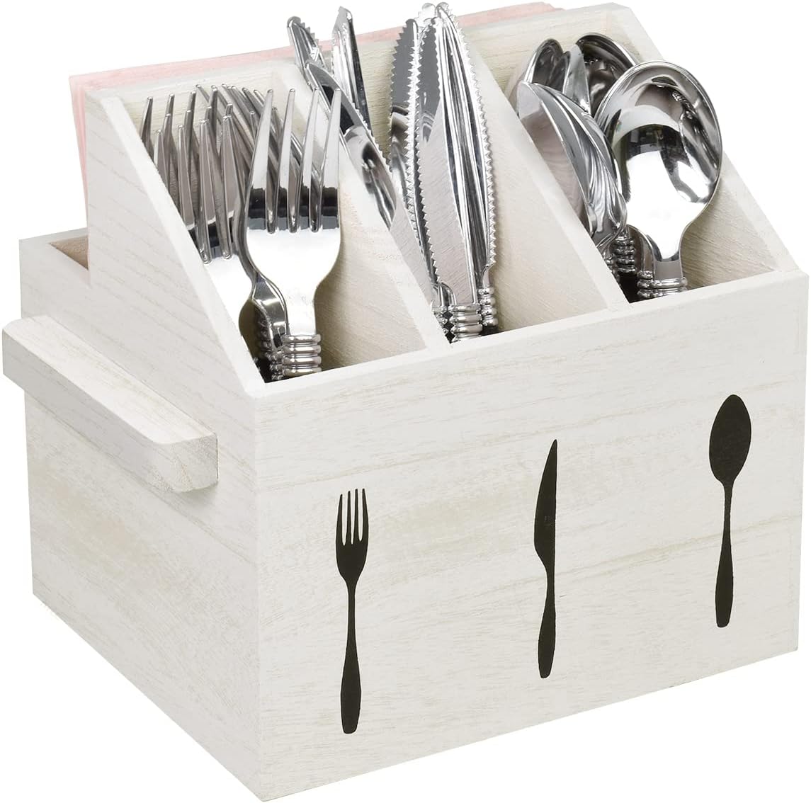 Ikee Design Wooden Utensil Caddy with Handles, Silverware Caddy, Silverware Holder for Countertop,Party,Camping and Kitchen, Organizer, Picnic Cutlery Holders, Black Color