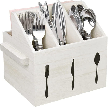 Ikee Design Wooden Utensil Caddy with Handles, Silverware Caddy, Silverware Holder for Countertop,Party,Camping and Kitchen, Organizer, Picnic Cutlery Holders, Black Color