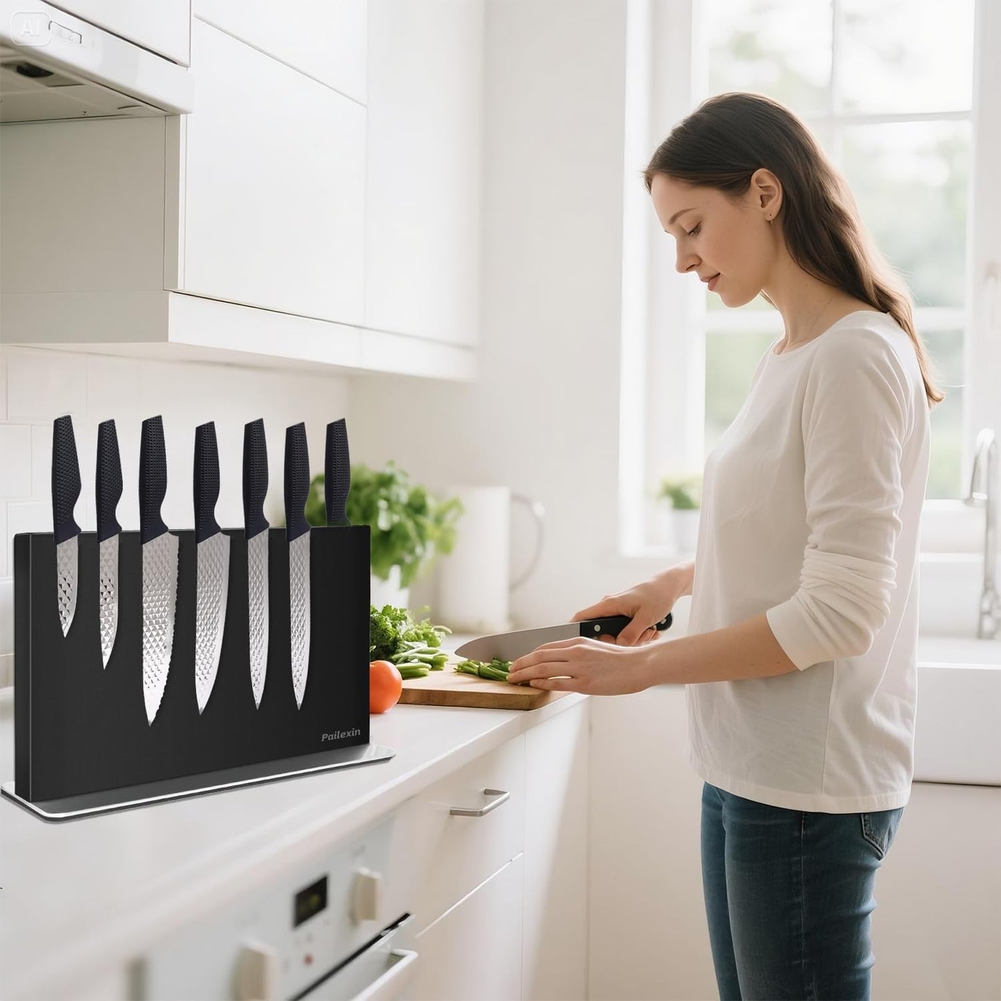 Magnetic Knife Block Without Knives—Stainless Steel Double-Sided Magnetic Knife Holder Stand with Strong Magnets, Knife Storage Organizer for Kitchen Counter top