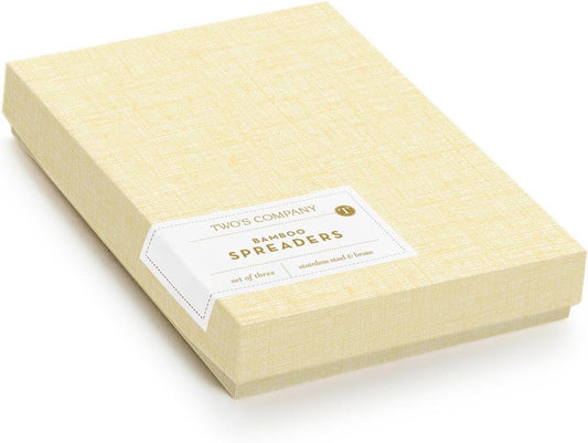 Two's Company Gold Bamboo Cheese Knives in Gift Box, 7-Inch, Stainless Steel, Set of 3