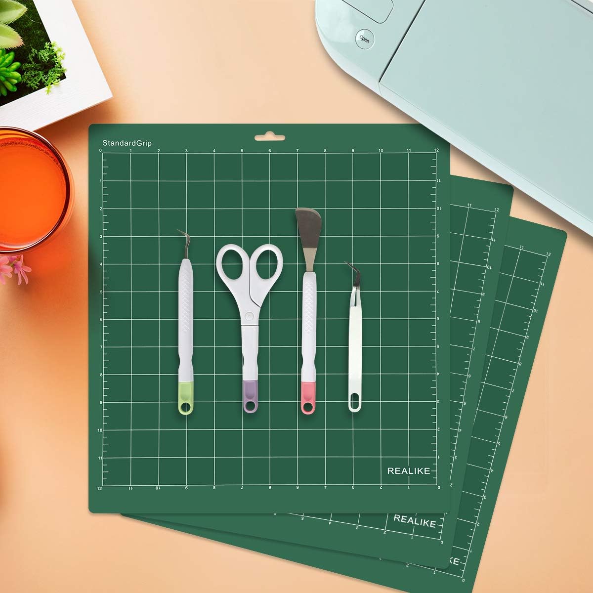REALIKE 12x12 Lightgrip Cutting Mat Compatible with Cricut Maker 3/Maker 4/Maker/Explore 3/4/Air 2/Air/One(3 Mats), Gridded Adhesive Non-Slip Cut Mat for Crafts, Quilting, Sewing and All Arts
