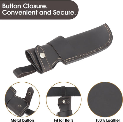 Knife Sheath,Leather Knife Sheath for Belt,Chef Knife Guard,Knife Holster for 5 inch Blade Knife,Knife Holder,Knife Cover Sleeve,EDC Belt Organizer,Sheath for Chef Meat Cleaver,Gifts for Men