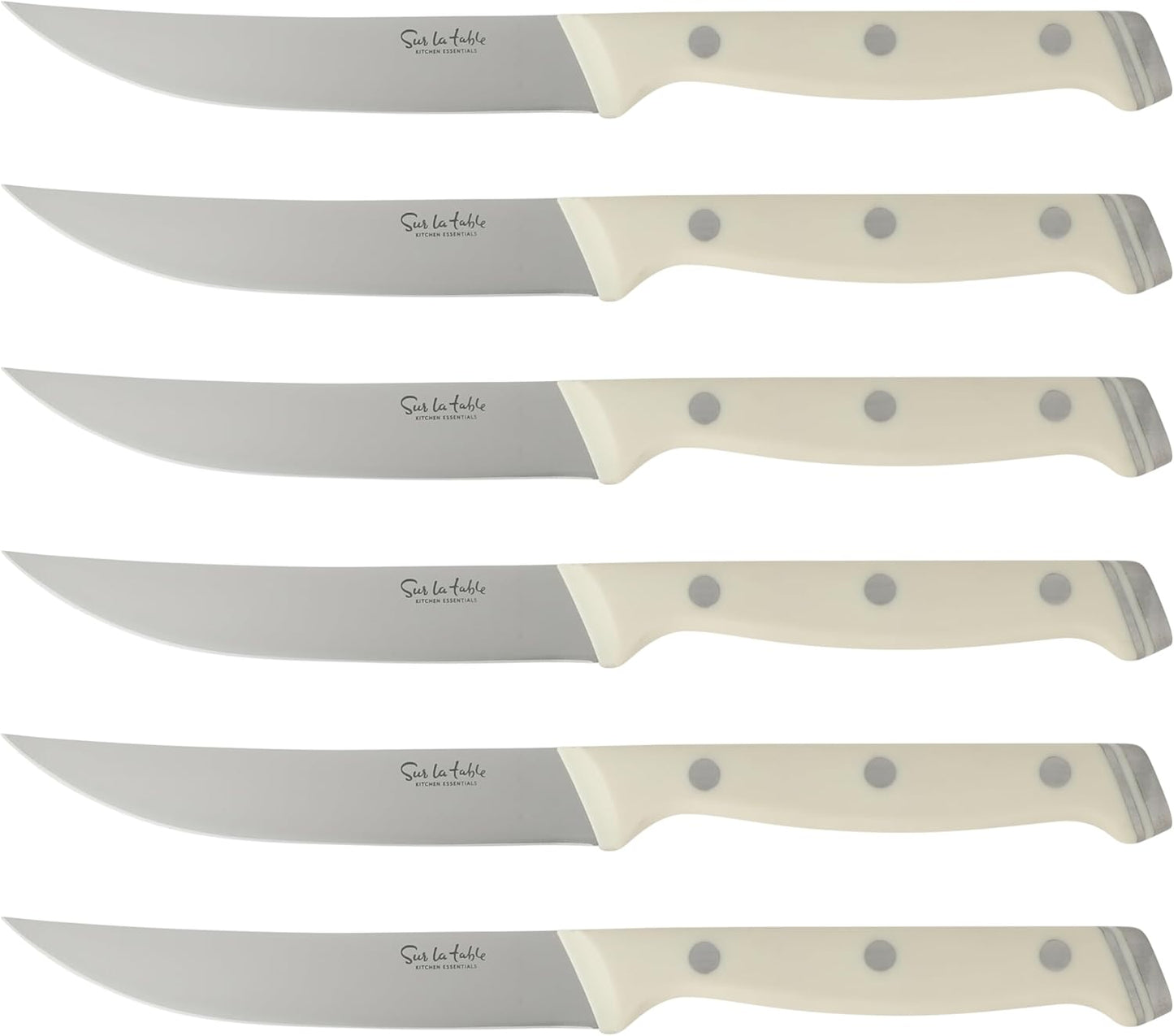 Sur La Table Kitchen Essentials Knife Set with Block, 14-Piece Forged German Steel Kitchen Knives, Beech Wood Block, Chef, Santoku, Bread & Steak Knives, Shears & Sharpener – Linen White