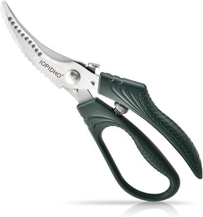 Heavy Duty Poultry Shears, Kitchen Shears with Non-Slip Handle & Safety Lock, All Purpose Kitchen Scissors for Chicken, Meat Cutting, Turkey, Fish, Vegetables, Spring Loaded, Dishwasher Safe