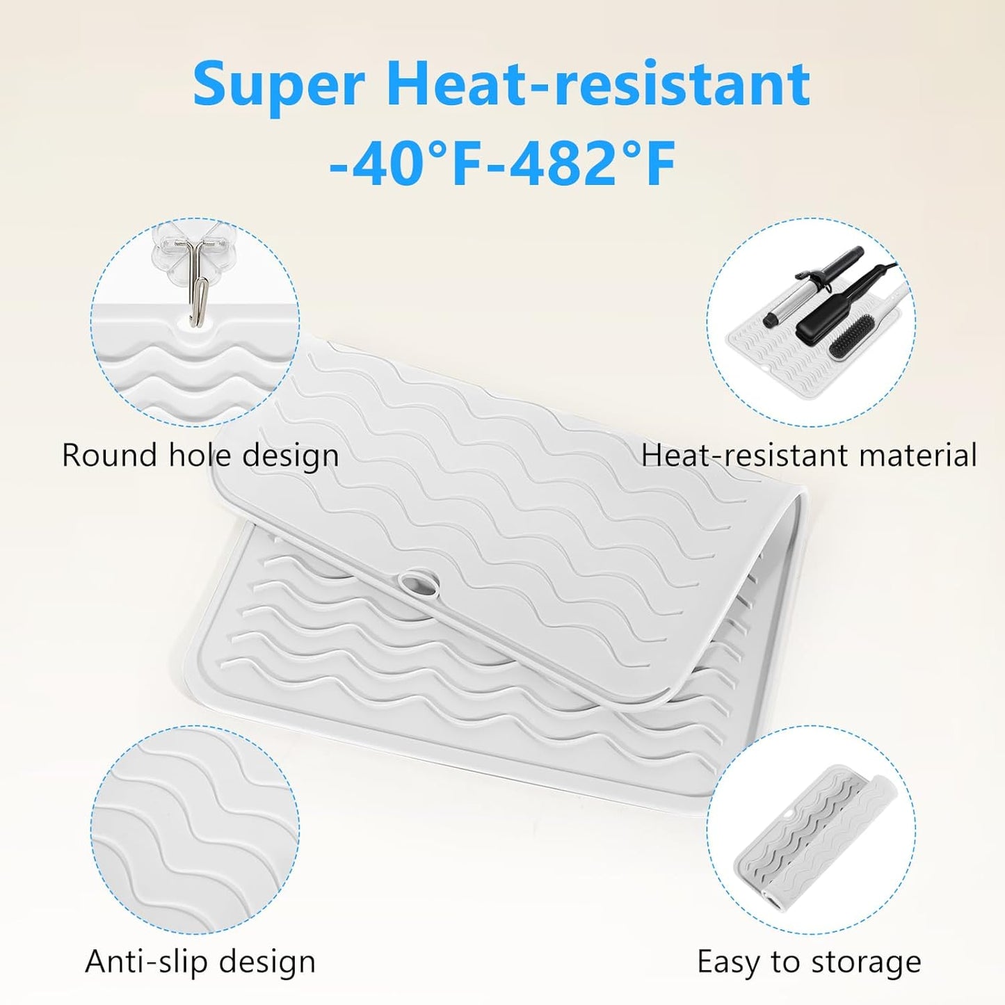 Heat Resistant Mat Oversize Curling Iron Mat Silicone Hot Hair Tools Mat for Hair Straightener,Flat Irons,Hair Styling Tools Countertop protection Portable Travel Mat 14.2" x 11"