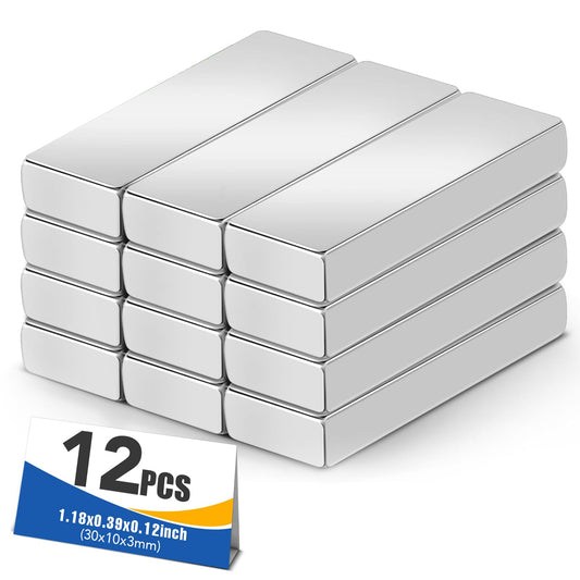 MIKEDE Magnets, 6 Pack Neodymium Bar Magnets with Double-Sided Adhesive, Strong Magnet Heavy Duty Magnetic Strips, Powerful Rare Earth Metal Magnet for Locker, Fridge, Office - 40x10x5 mm