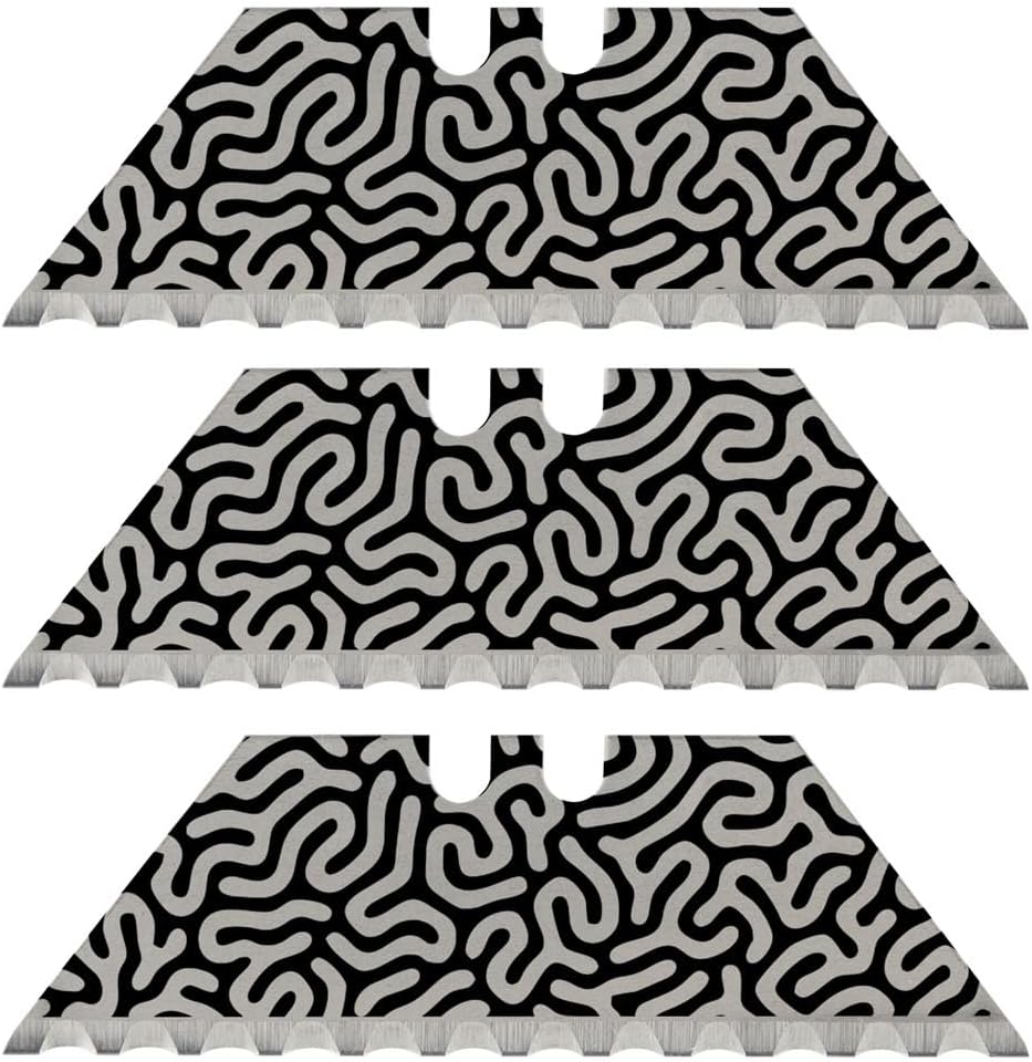 NDZ Performance Serrated Steel Blade Replacement for Utility Knife & Box Cutters, Custom Double Sided Laser Engraved Designs, Silver - Skull - 3 Pack