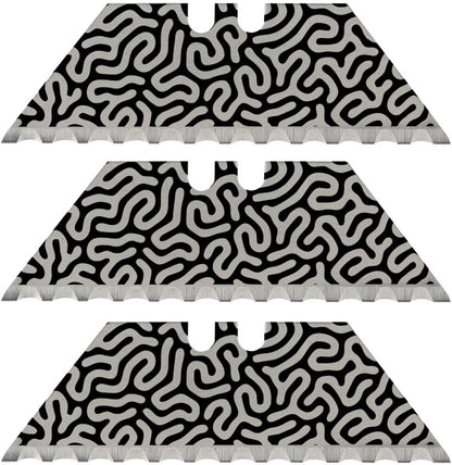 NDZ Performance Serrated Steel Blade Replacement for Utility Knife & Box Cutters, Custom Double Sided Laser Engraved Designs, Silver - Skull - 3 Pack