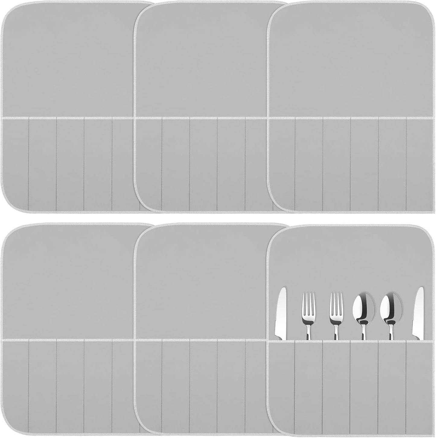 Hillban 6 Pcs Anti Tarnish Silver Storage Bags Silver Storage Cloth Felt Flatware Organizer Anti Tarnish Protector Bags Place Setting Roll with White Ribbon for Kitchen Cutlery (12 Slots,Black)