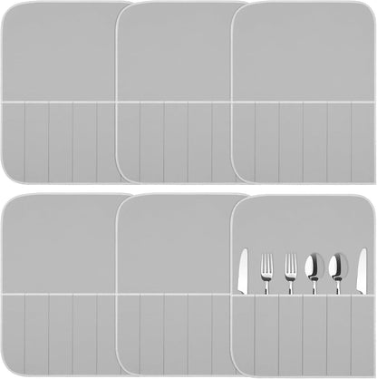 Hillban 6 Pcs Anti Tarnish Silver Storage Bags Silver Storage Cloth Felt Flatware Organizer Anti Tarnish Protector Bags Place Setting Roll with White Ribbon for Kitchen Cutlery (12 Slots,Black)