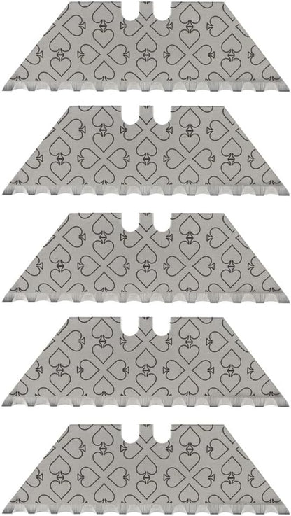 NDZ Performance Serrated Steel Blade Replacement for Utility Knife & Box Cutters, Custom Double Sided Laser Engraved Designs, Silver - Skull - 3 Pack