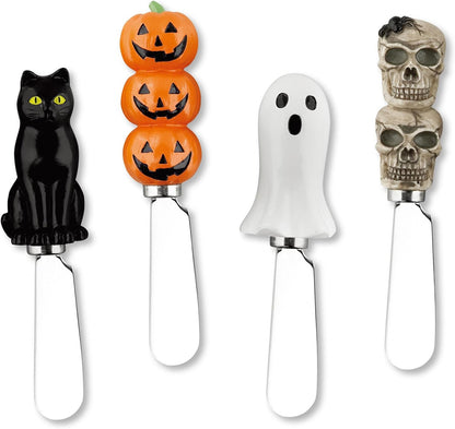 Supreme Housewares Harvest Cheese Spreaders, Hand-Painted Resin Handles with Stainless Steel Blades for Spreading Cream Cheese, Butter, and Jam, Assorted Thanksgiving Designs, Set of 4