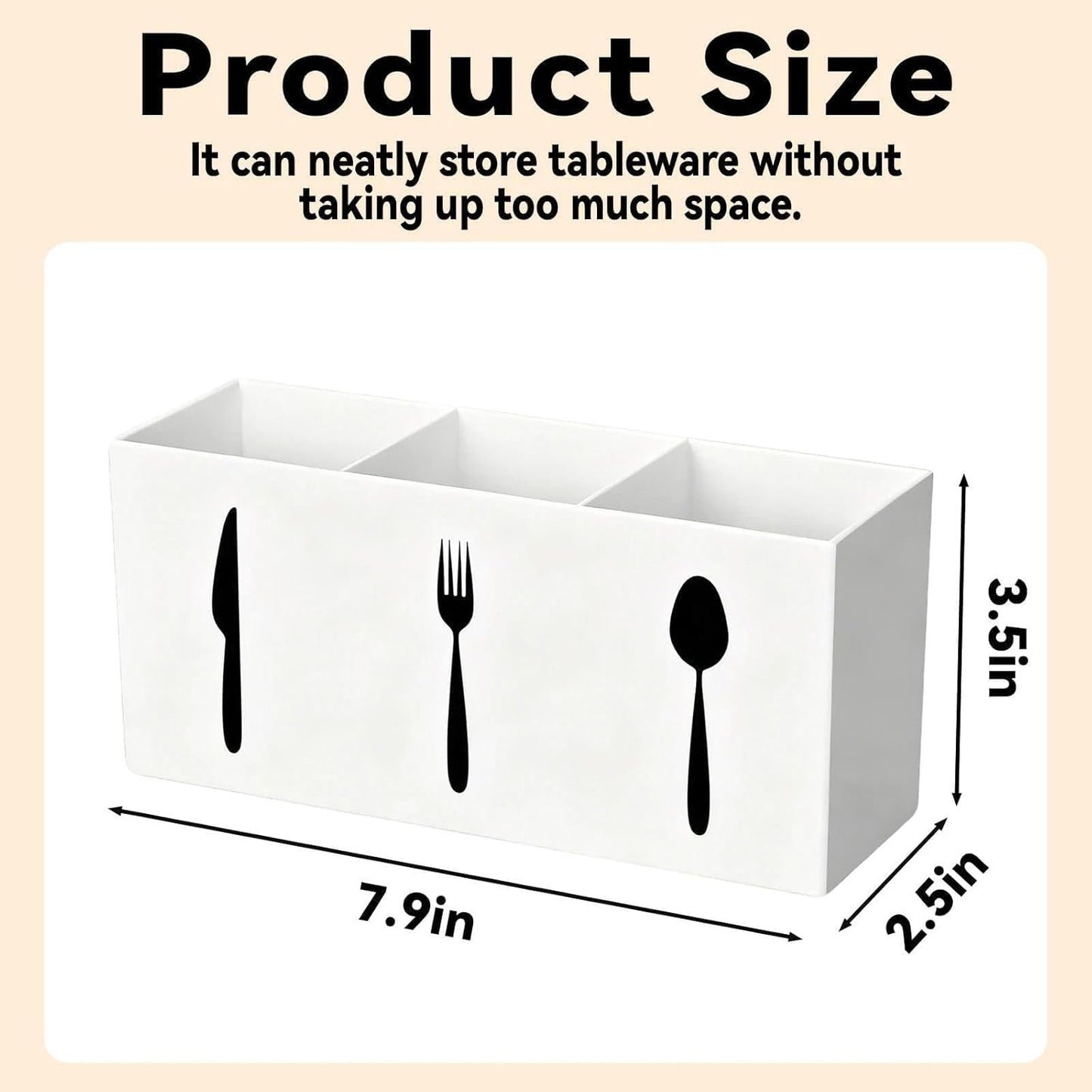 Utensil Holder,Kitchen Countertop Organizer,Silverware Organizer,3 Compartments Silverware Caddy,Plastic Utensil Holder, Large Capacity Cutlery, Spoon, Fork, and Knife Rack (White)