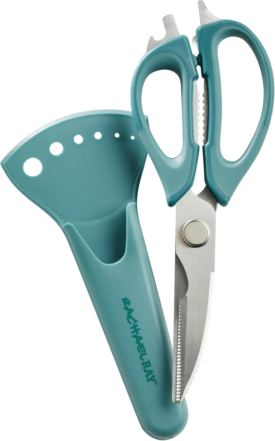 Rachael Ray Cutlery Japanese Stainless Steel Knives Set with Sheaths, 8-Inch Chef Knife, 5-Inch Santoku Knife, and 3.5-Inch Paring Knife, Teal