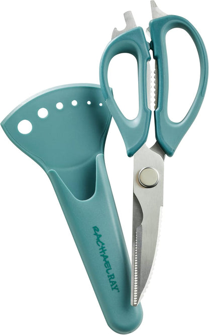 Rachael Ray Cutlery Japanese Stainless Steel Knives Set with Sheaths, 8-Inch Chef Knife, 5-Inch Santoku Knife, and 3.5-Inch Paring Knife, Teal
