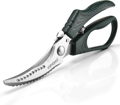Heavy Duty Poultry Shears, Kitchen Shears with Non-Slip Handle & Safety Lock, All Purpose Kitchen Scissors for Chicken, Meat Cutting, Turkey, Fish, Vegetables, Spring Loaded, Dishwasher Safe