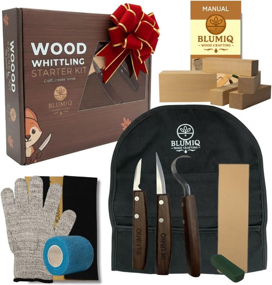 Wood Carving Kit for Beginners | Complete 18-Piece Wood Carving Knife Set | Online Video Training | Travel Ready Roll Bag | Strong Rivet Assembly | Sharpening Accessories | Whittle kit for Beginners