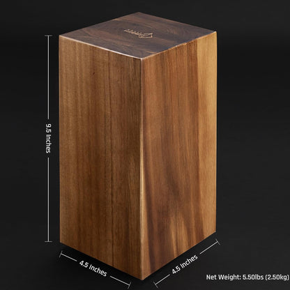 SENKEN Rotating Magnetic Knife Block without Knives, Natural Acacia Hardwood - 360 Degrees Rotation - Ultra Strong Neodymium Magnets, Universal Knife Holder & Storage (Block with Steak Knife Slots)