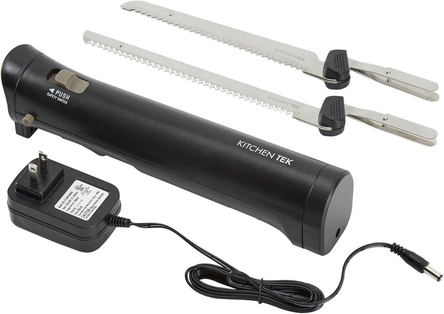 Restaurantware-Kitchen Tek Electric Knife Set, 1 Electric Knife With Motorized Handle - Includes 1 Bread and 1 Carving Tool, 1 Case, Black Plastic Food Cutter With Stainless Steel Blades