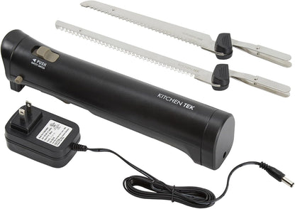 Restaurantware-Kitchen Tek Electric Knife Set, 1 Electric Knife With Motorized Handle - Includes 1 Bread and 1 Carving Tool, 1 Case, Black Plastic Food Cutter With Stainless Steel Blades
