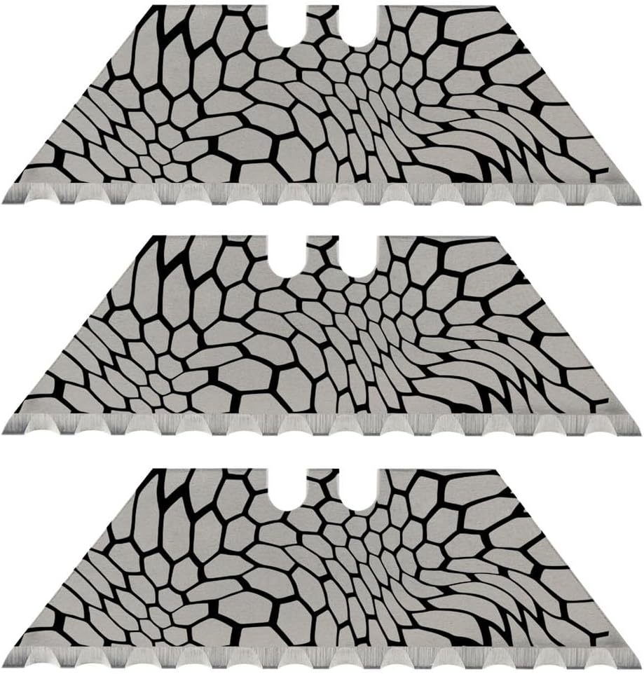 NDZ Performance Serrated Steel Blade Replacement for Utility Knife & Box Cutters, Custom Double Sided Laser Engraved Designs, Silver - Skull - 3 Pack
