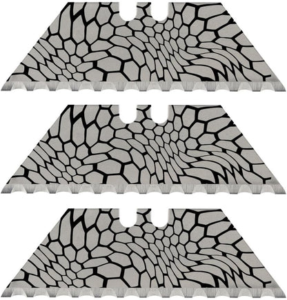 NDZ Performance Serrated Steel Blade Replacement for Utility Knife & Box Cutters, Custom Double Sided Laser Engraved Designs, Silver - Skull - 3 Pack