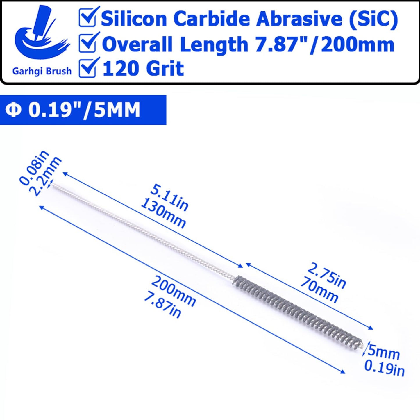 Garhgi 0.177" (4.5mm) Cylinder Hone Brush, 240 Grit Silicon Carbide Abrasive Nylon Spheres for Metal Stainless Steel Cast Iron Deburring Deglazing Surface Finishing Small Diameters