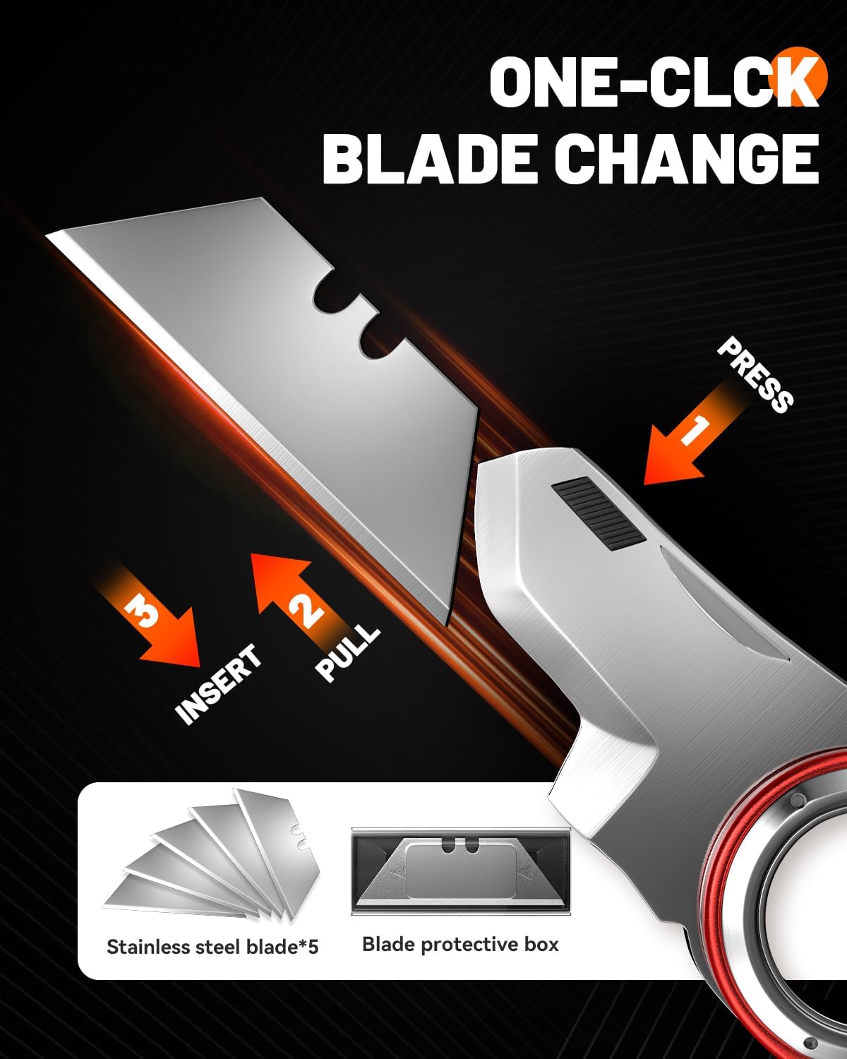 Folding Utility Knife Pocket Knife, Heavy-Duty Box Cutter with Anti Slip Finger Loop, Quick Change Blade Razor Knife, Box Cutters for Home, Office, Warehouse, Durable Razor Knife, Box Knife (Brown)