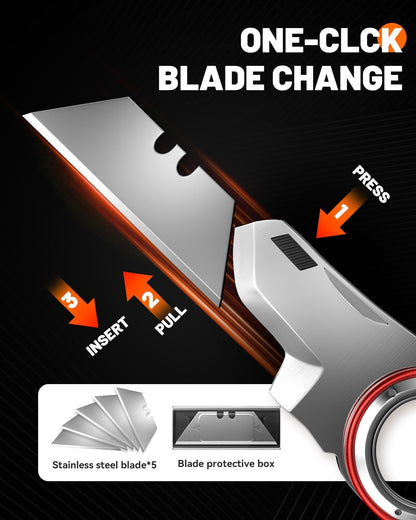Folding Utility Knife Pocket Knife, Heavy-Duty Box Cutter with Anti Slip Finger Loop, Quick Change Blade Razor Knife, Box Cutters for Home, Office, Warehouse, Durable Razor Knife, Box Knife (Brown)