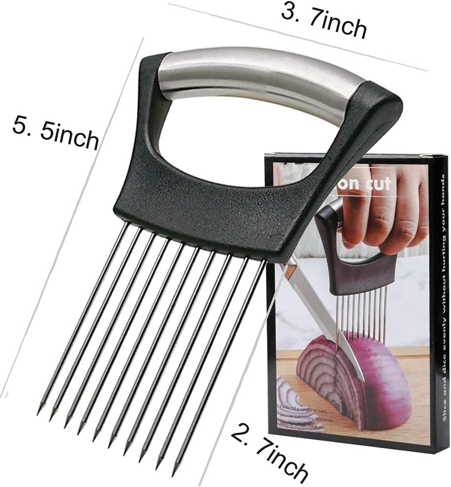 ESINAM Onion Slicer Holder, Premium Vegetable Slicer Cutter for Potato and Tomato, Sharp Stainless Steel Food Slicer Assistant Tool for Slicing Fruit Lemon and Meat