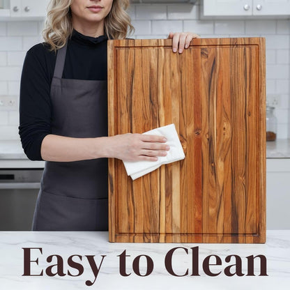 Teak Wood Cutting Board 18" x 14" x 0.6", 2-Piece Set for Kitchen Meat & Food Prep - Large Thin Edge Grain, Deep Juice Groove, Lightweight Solid Hardwood, Non-Toxic, BPA Free by New M Way