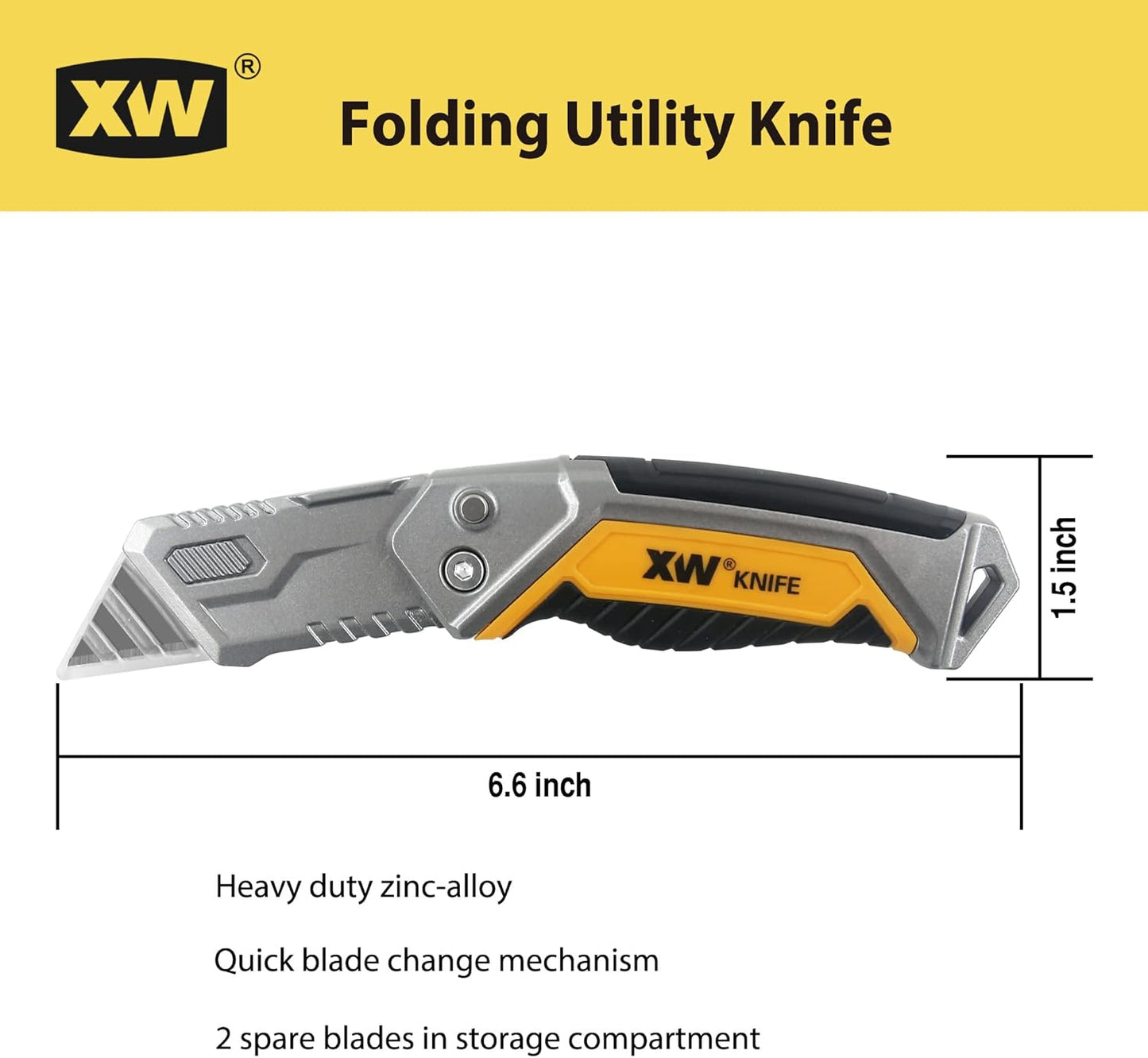XW Utility Knife Set, Heavy Duty Zinc Alloy Retractable Box Cutter and Folding Utility Knife with Blade Storage Design, Total 18 PCS Blades Included, 2-Pack