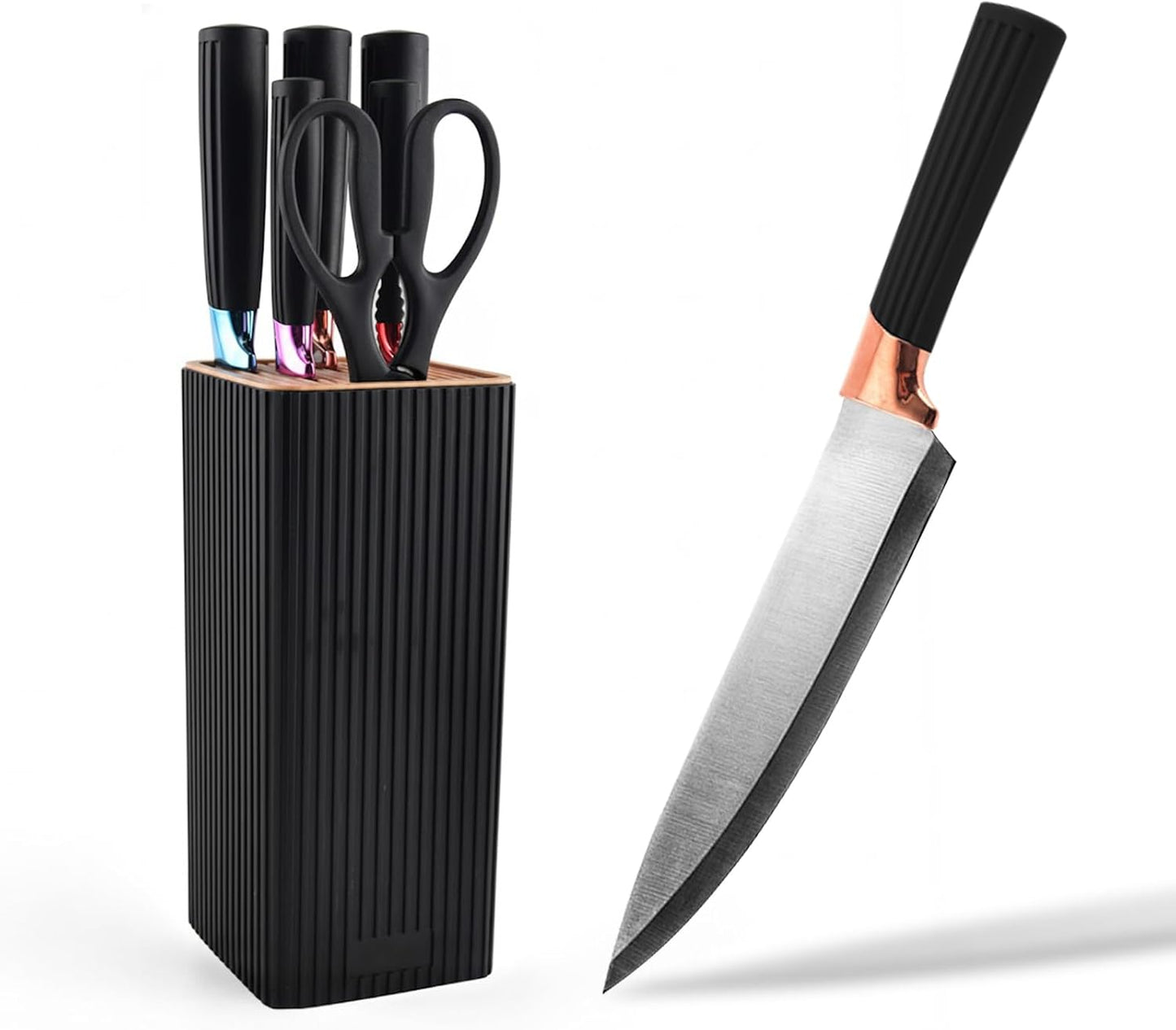 Knife set, 7-piece high-end kitchen knife set, with universal knife holder, rust proof and non stick high carbon stainless steel kitchen special sharp chef knife, can be placed in dishwasher