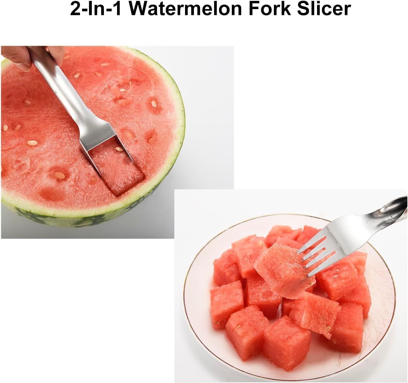 2 Pack 2-in-1 Watermelon Fork Slicer Cutter, Summer Stainless Steel Watermelon Fruit Cutter, Portable Fruit Forks Slicer Knife Kitchen Gadgets for Family Parties Camping (2pc)