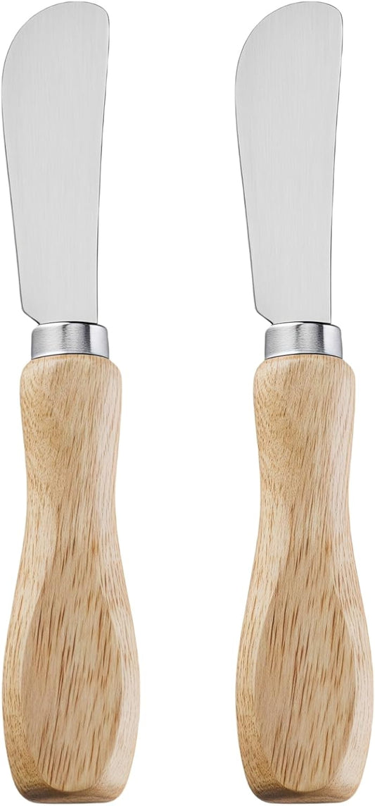 Butter Knives Set of 2, Oak Handle, Durable Stainless Steel Blade, Butter Knife for Smooth Spreading Butter Cream Cheese Jam, Ideal for Bagels, Sandwiches, Butter Knife Spreader 6 Inches (Oak 6.2")