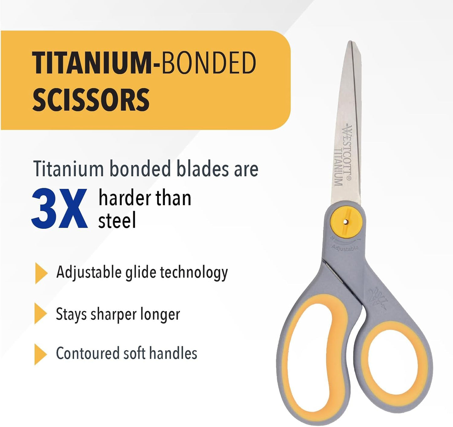 Westcott 8” Titanium Bonded Scissors with Adjustable Glide and Soft Handle, 2-Pack- Durable Multipurpose Scissors for Office, Home, and School Use, Sharp Precision Blades for Everyday Cutting