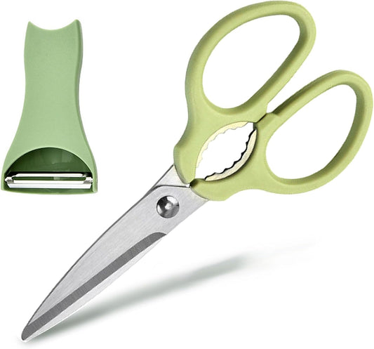 2-in-1 Multifunctional Kitchen Scissors with Detachable Peeler, Heavy Duty Stainless Steel Food Shears, Ergonomic Handle, Sharp Kitchen Gadgets for Cooking, Prep & Easy Storage
