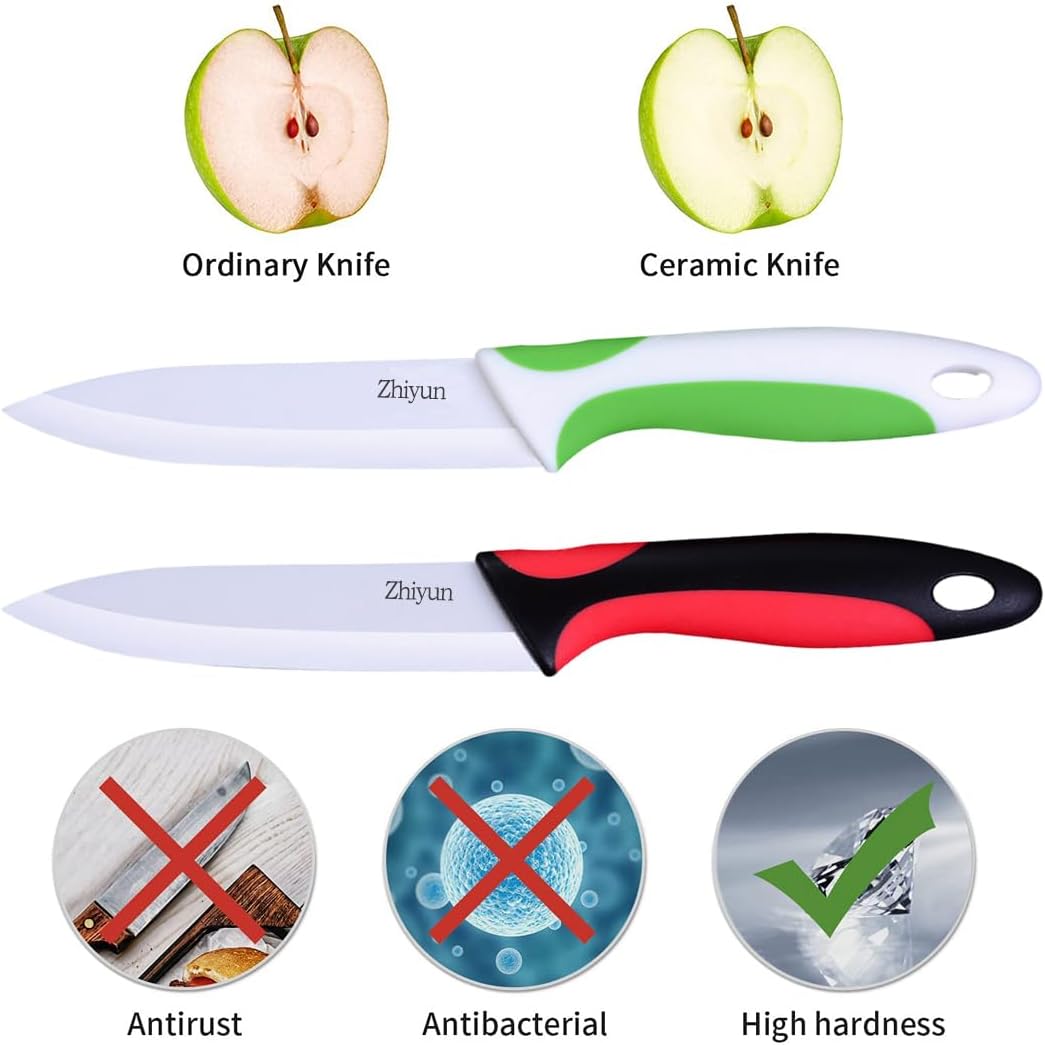 3 PCS Colorful Knivies Set, 4 Inch Ceramic knife 3 PCS Knives with Zirconia Blade and Sheath Covers,use for meat fruit vegetable and bread (green blue and pink)
