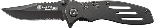 Smith & Wesson Accessories Extreme Ops SWA24S 7.1in S.S. Folding Knife with 3.1in Serrated Clip Point Blade and Aluminum Handle for Outdoor