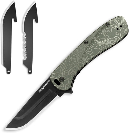 OUTDOOR EDGE RAZOR VX1 | Replaceable Blade EDC Folding Pocket Knife | 3" Stainless Blade, Gray Anodized Aluminum Handle, Reversible Pocket Clip | Outdoor, Camping, Survival, Utility