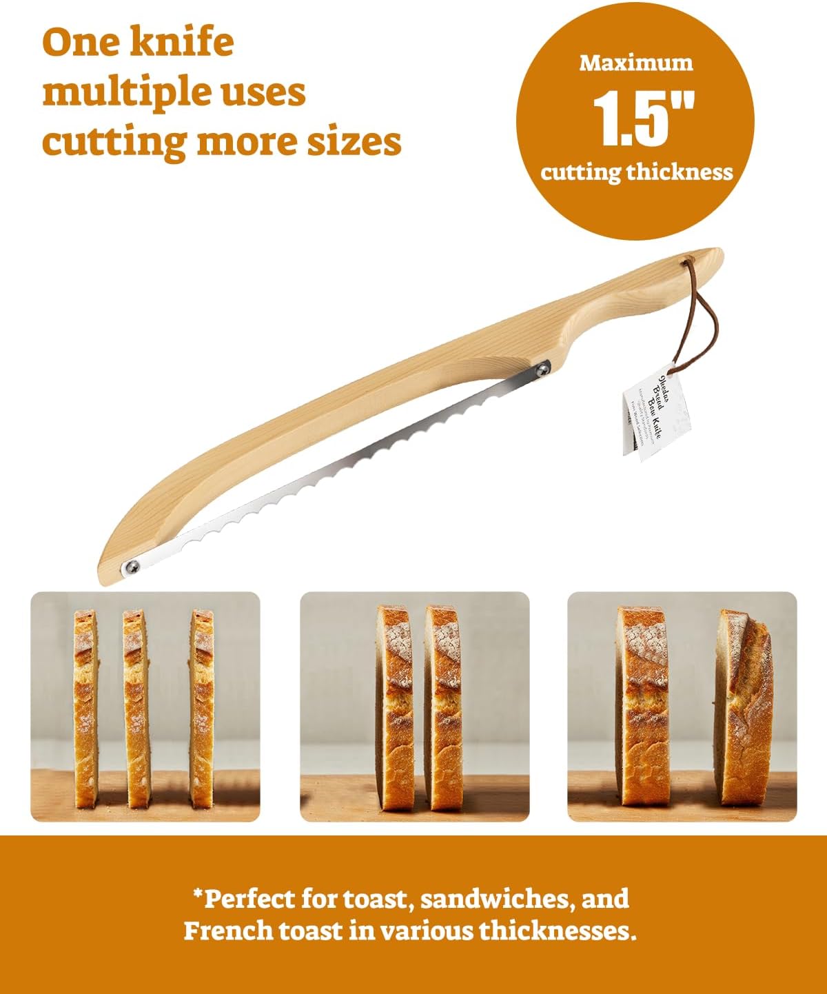 16.5” Bread slicer for Homemade Bread, Serrated Bread Knife for homemade bread with Bow Design, Premium Bread Knife, Bread Slicer, Bread Cutter for Bagels, Baguettes, Light Brown Color
