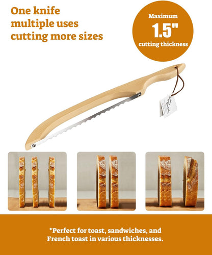 16.5” Bread slicer for Homemade Bread, Serrated Bread Knife for homemade bread with Bow Design, Premium Bread Knife, Bread Slicer, Bread Cutter for Bagels, Baguettes, Light Brown Color