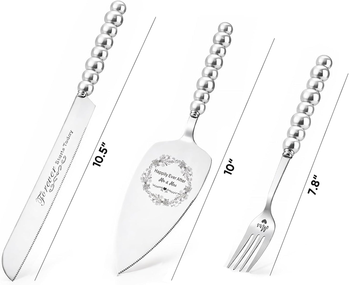 Wedding Cake Knife and Server Set, Gold Ceramic Pearl Handle Cake Cutting Set for Weddings, Engagements, Anniversaries, and Engagement Gifts for Couples