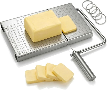 Wire Cheese Slicer with Measuring Board, Adjustable Tension Control, Stainless Steel Wire Cutter for Butter and Cheese, Heavy-Duty Design