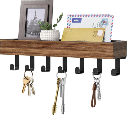 Key Holder Wall Mount Adhesive Magnetic - Hanging Key Hooks with Mail Organizer Tray for Wallet House - Keys Hanger Rack with Shelf for Camper Entryway Door Home Living Room Decor Large Black