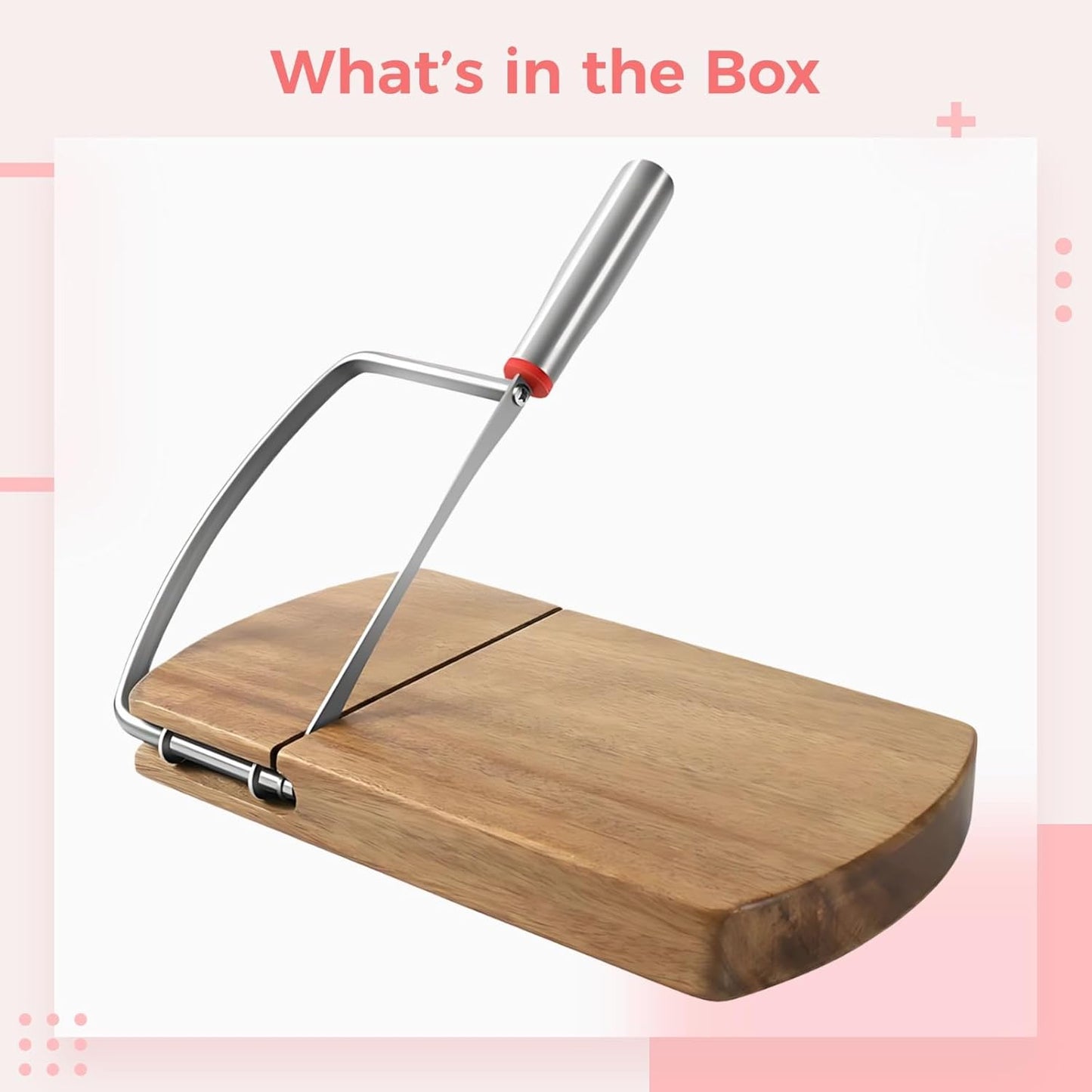 Acacia Wooden Cheese Slicer for Block Cheese, Quality Metal Wire Cutter with Comfortable Handle, Anti-Slip Base, Multi-Purpose Kitchen Tool for Cheese, Ham, and Fruits, Comes in Gift Box