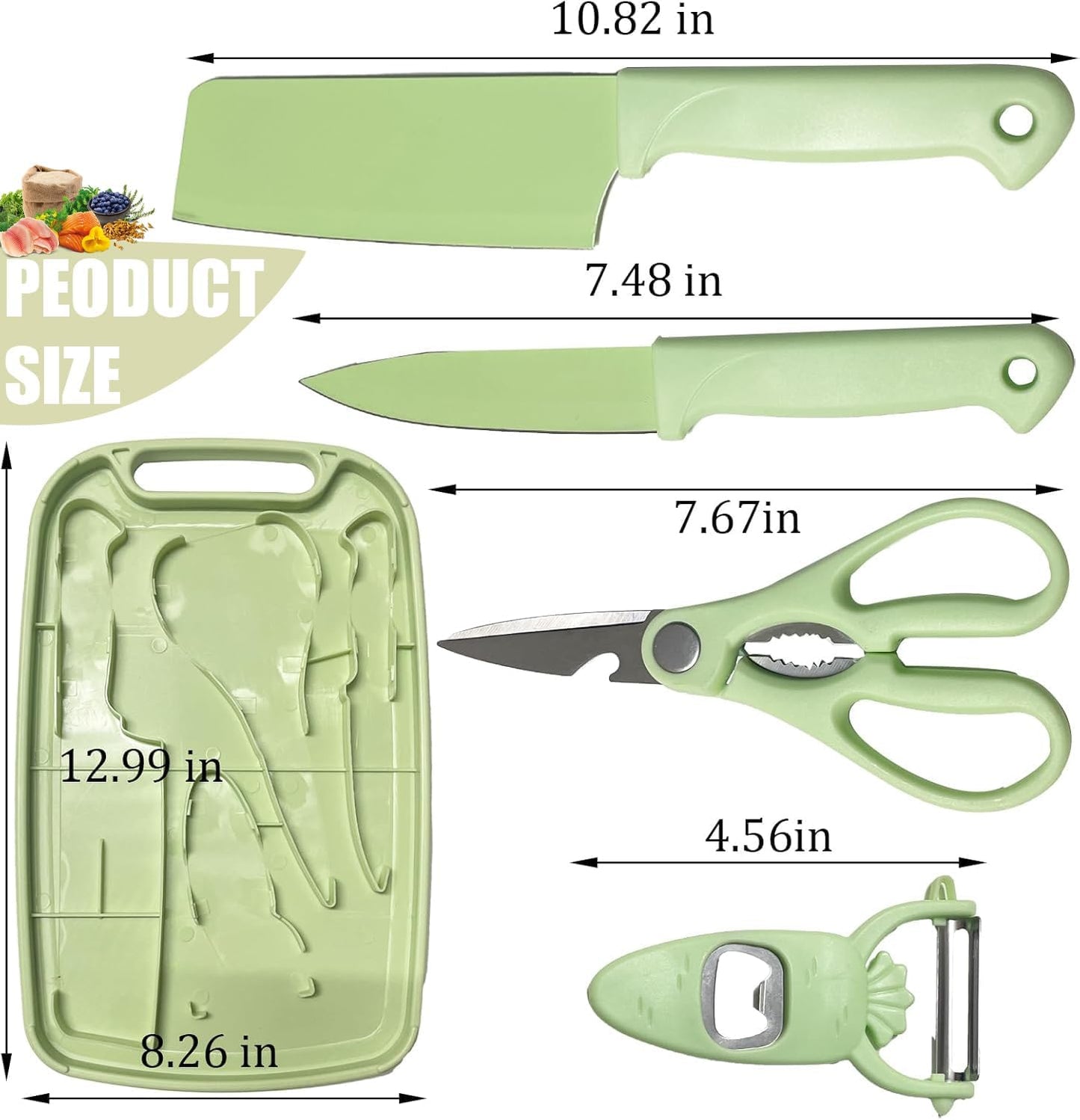Knife and Cutting Board Set, 5 In1 Travel Small Cutting Boards with Knife Camping Essentials for Travel College(Green)